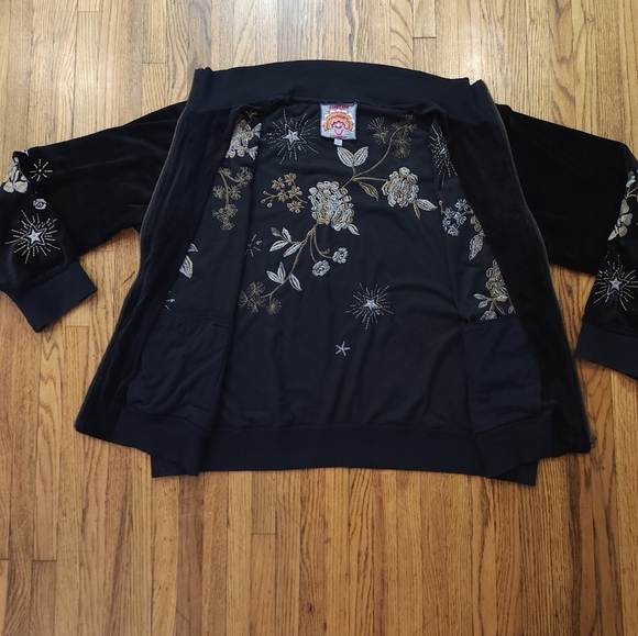 Johnny Was Womens Velour Track Jacket Embroidered Size XXL Black - Picture 8 of 9